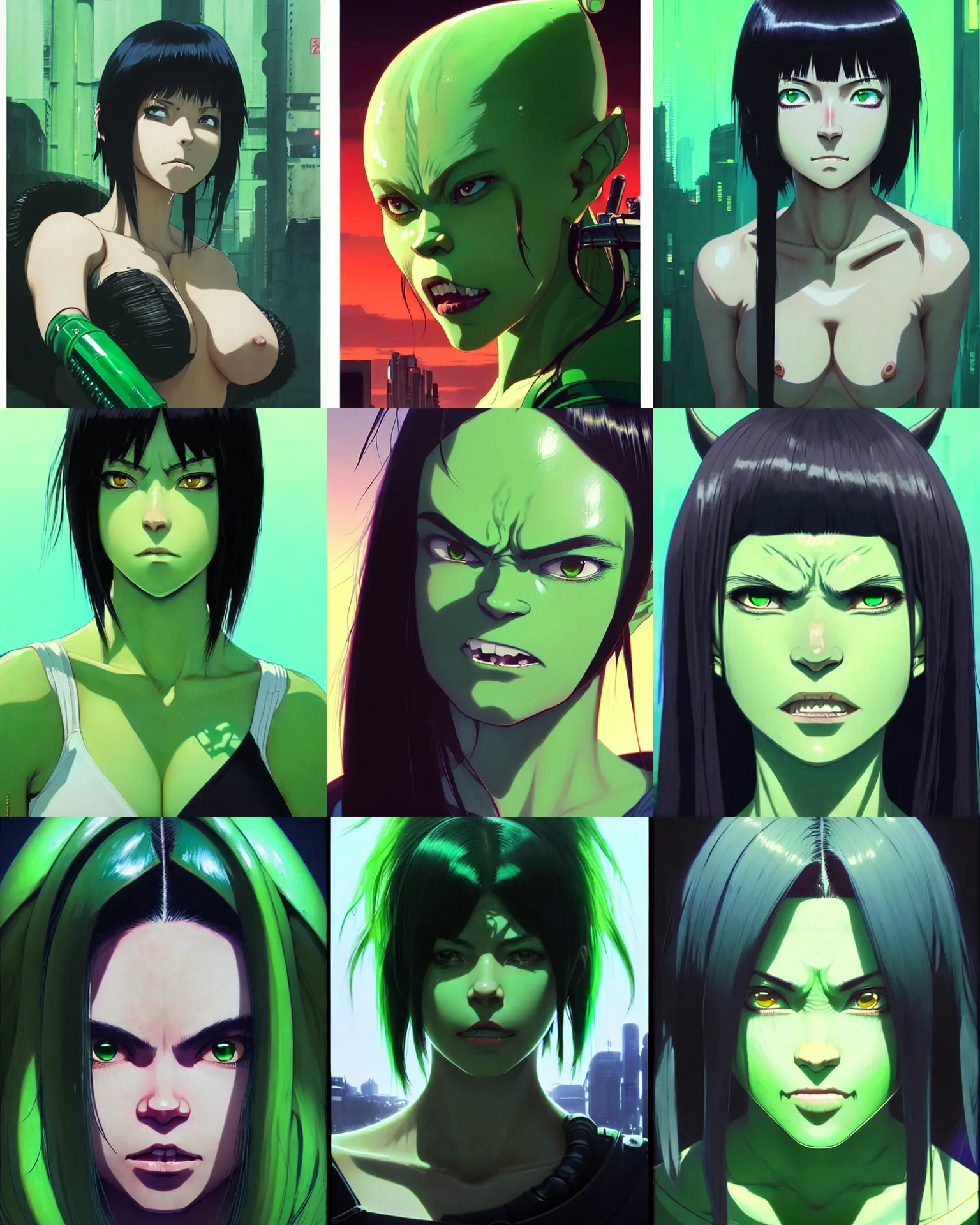 Prompt: a female orc with large tusks and green hued skin | | very anime, fine - face, pretty face, realistic shaded perfect face, fine details. anime. realistic shaded lighting poster by ilya kuvshinov katsuhiro otomo ghost in the shell, greg rutkowski, magali villeneuve, artgerm, jeremy lipkin and michael garmash and rob rey