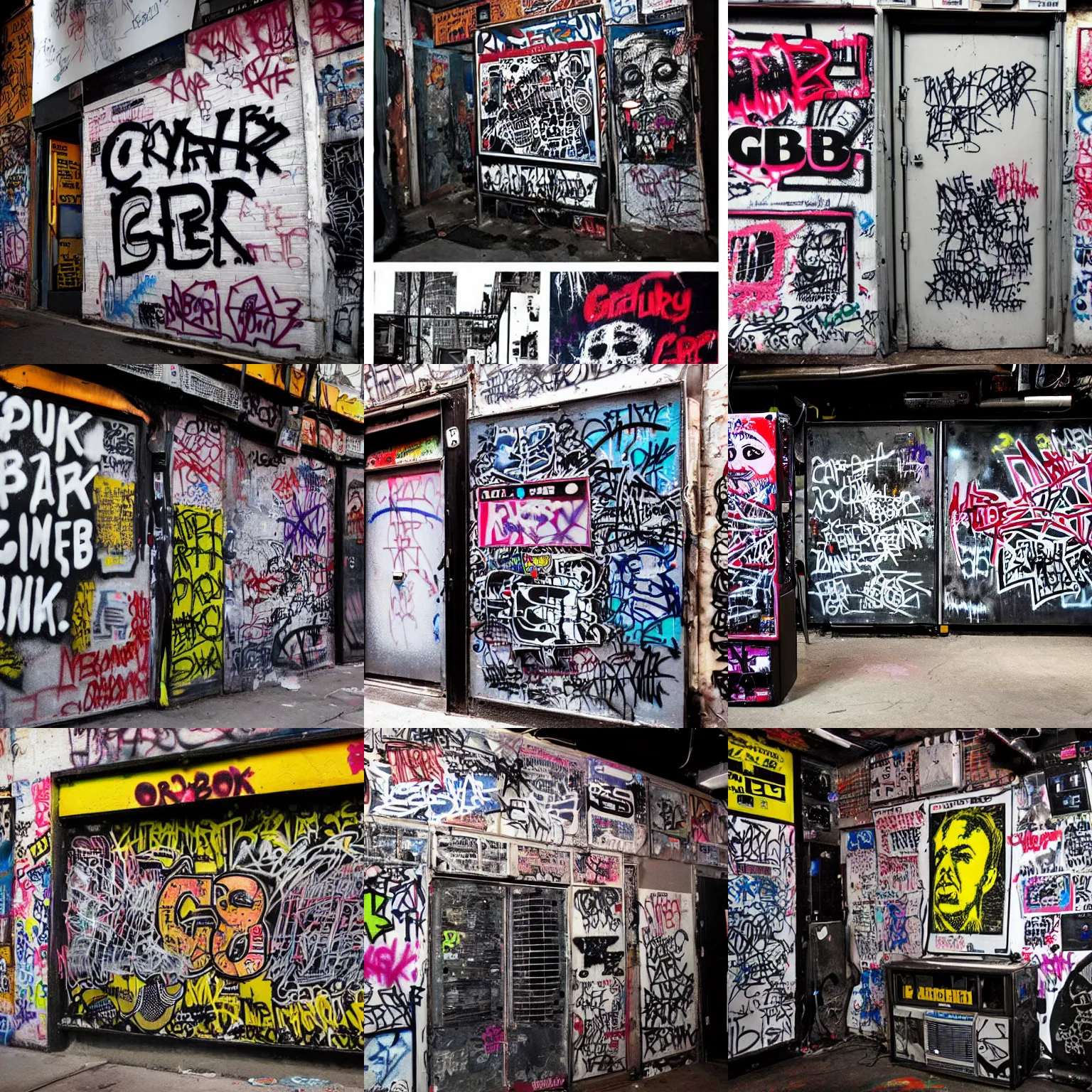 Prompt: cray supercomputer at the cbgb with punk graffiti drawn all over the place