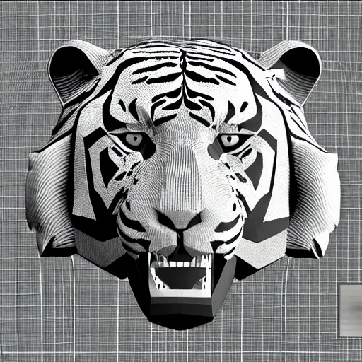 Prompt: sabertooth tiger made in simple polygon 3D shapes. minimal detail.