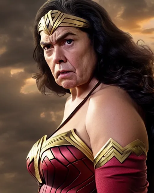 Image similar to wilford brimley as wonder woman, movie, hyper realistic, hollywood promotional image, imax, 8 k