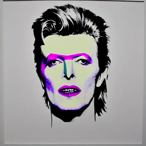 Image similar to individual david bowie silk screen portrait andy warhol style