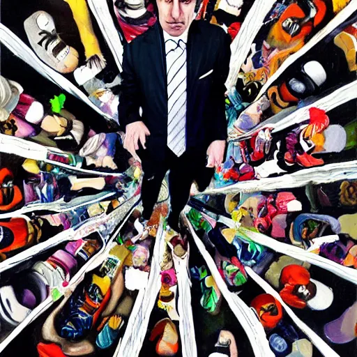 Image similar to Saul Goodman surrounded by feet, painting, gothic