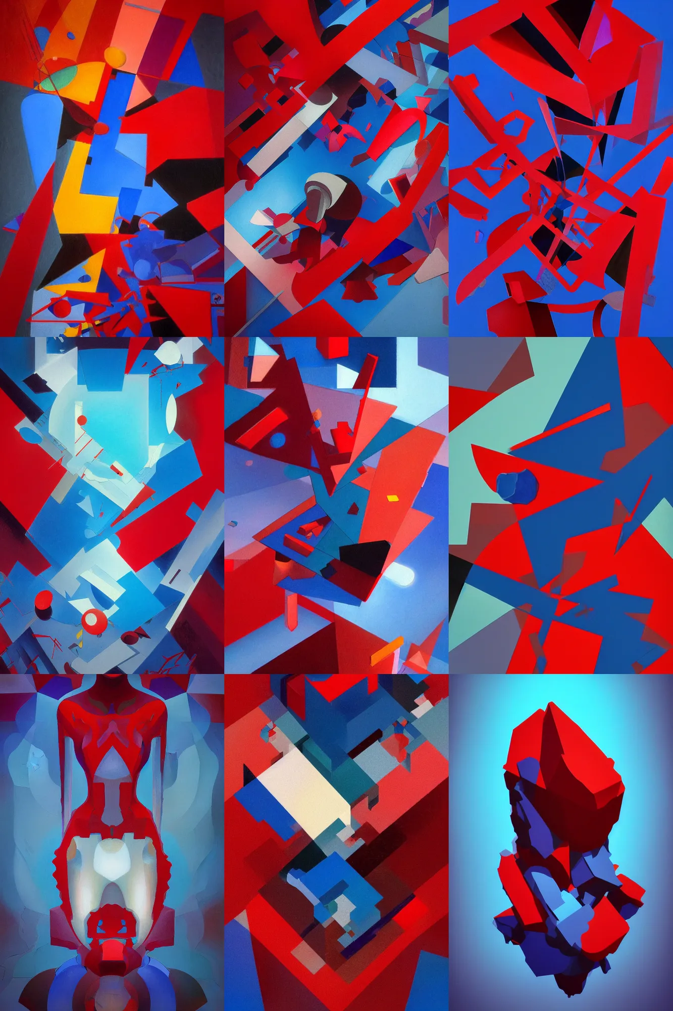 Prompt: brittle. highly detailed, digital painting, artstation, abstract art, smooth, sharp focus, illustration, unreal engine 5, 8 k, art by malevich and artgerm and el lissitzky and andre masson and lovecraft. blue and dark red color scheme