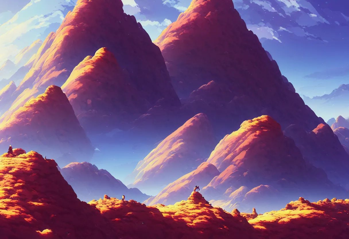 Image similar to a huge mountain peak arid planet, pixel style, high detail illustration, sharp high detail, manga and anime 1 9 9 9, official fanart behance hd artstation by jesper ejsing and makoto shinkai, 4 k