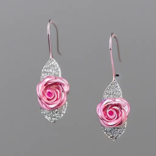 Image similar to jewelry design, a pair of pink crystal rose earrings