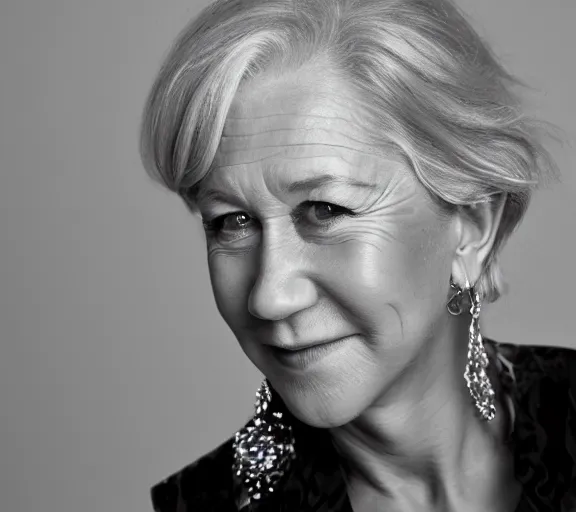 Image similar to a studio photograph of Helen Mirren; f/1.4; 90mm