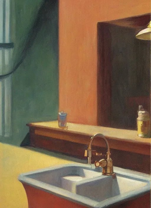 Image similar to water faucet dripping Edward Hopper, highly detailed