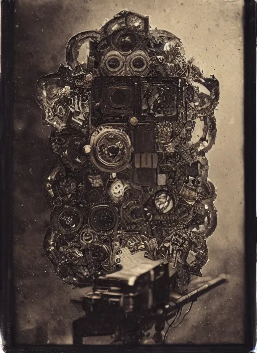 Image similar to old wetplate daguerreotype beautiful demon, explosion of data fragments, fractal, intricate, elegant, highly detailed, parallax, leica, medium format, subsurface scattering, by jheronimus bosch and greg rutkowski and louis jacques mande daguerre