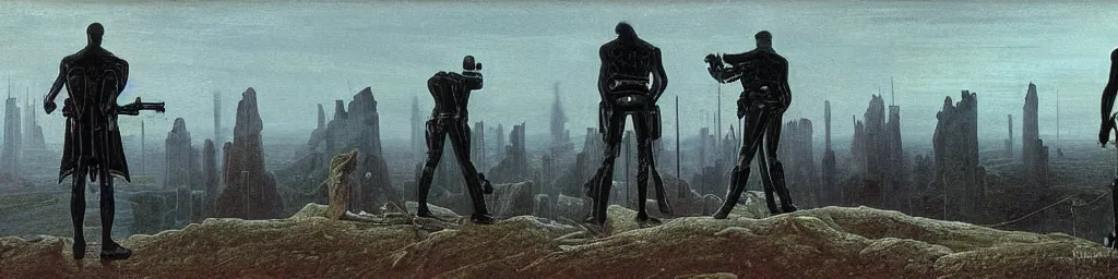 Prompt: cyborgs by caspar david friedrich