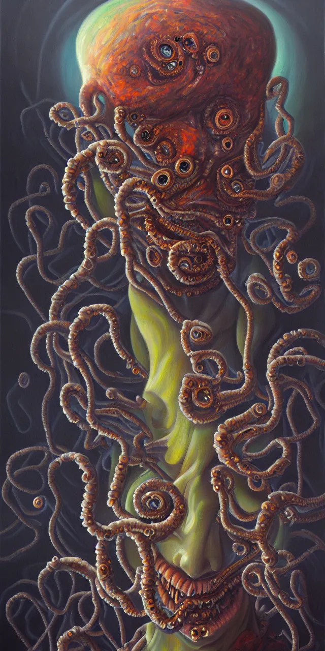 Prompt: oil on canvas portrait painting, polycount, surrealism, surrealist, lovecraftian, cosmic horror, high detail