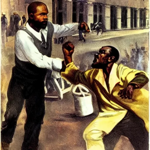 Prompt: fight between black person and lenin