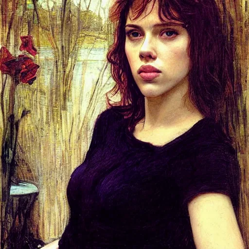 Image similar to “Scarlett Johansson portrait, John William Waterhouse”