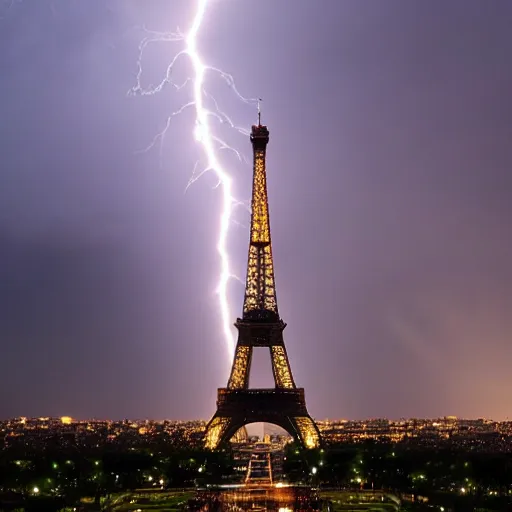 Image similar to the eiffel tower during a lightning storm