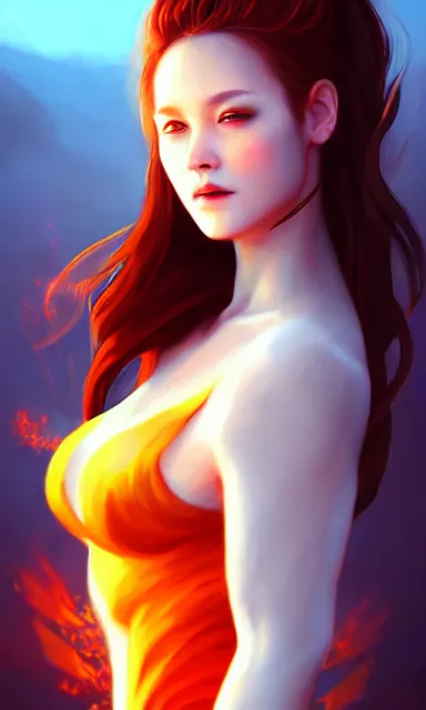 Image similar to god of fire, beautiful female, white skin, portrait, sharp focus, digital art, concept art, dynamic lighting, by emylie boivin and rossdraws