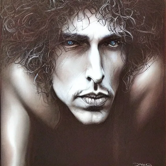 Prompt: a highly detailed portrait of bob dylan in the style of luis royo.