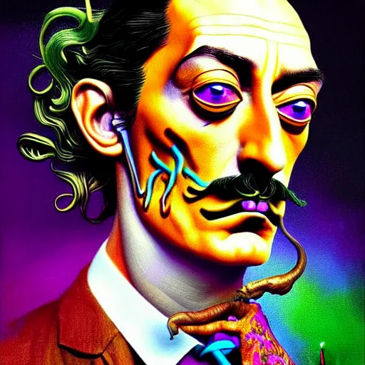 Image similar to An extremely psychedelic portrait of Salvador Dali, surreal, LSD, face, detailed, intricate, elegant, lithe, highly detailed, digital painting, magical, Occult, artstation, concept art, smooth, sharp focus, illustration