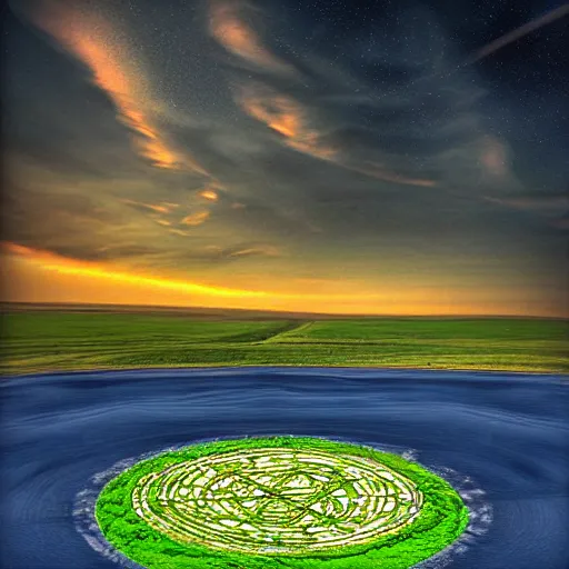 Image similar to UFO Fantasy Art taking a cow crop circle HDR