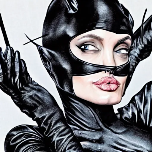 Prompt: an amazing award winning photo of angelina jolie as catwoman