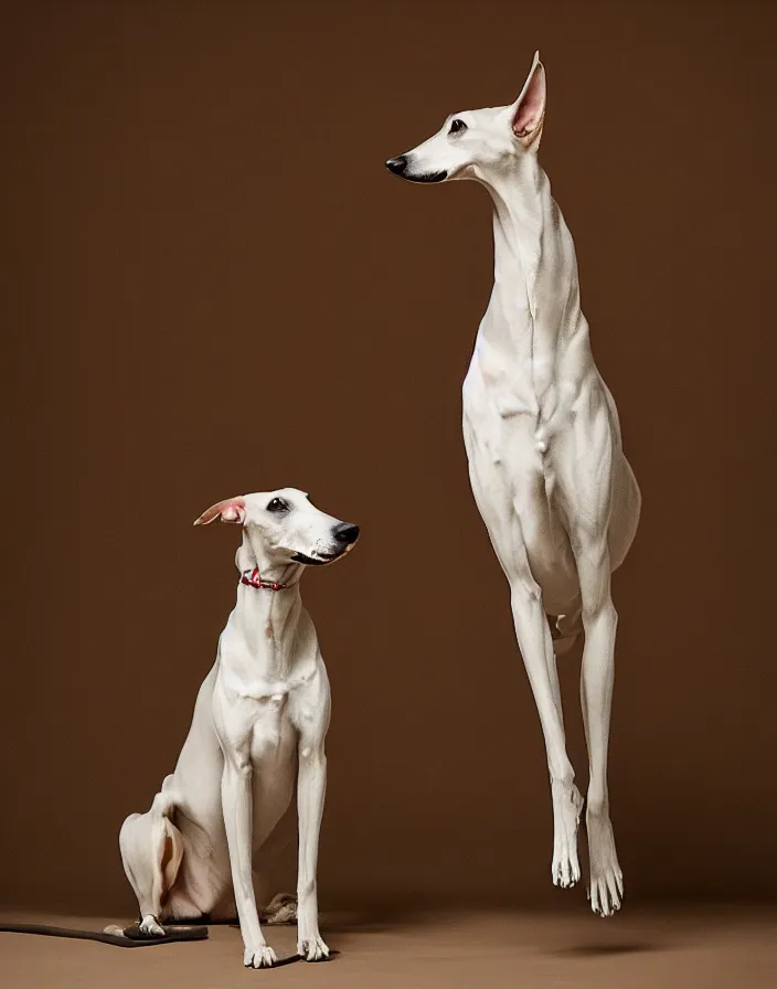 Image similar to an elegant portrait photo of a greyhound in the renaissance style, ultra detaile, 8 k, award winning, elegant lighting