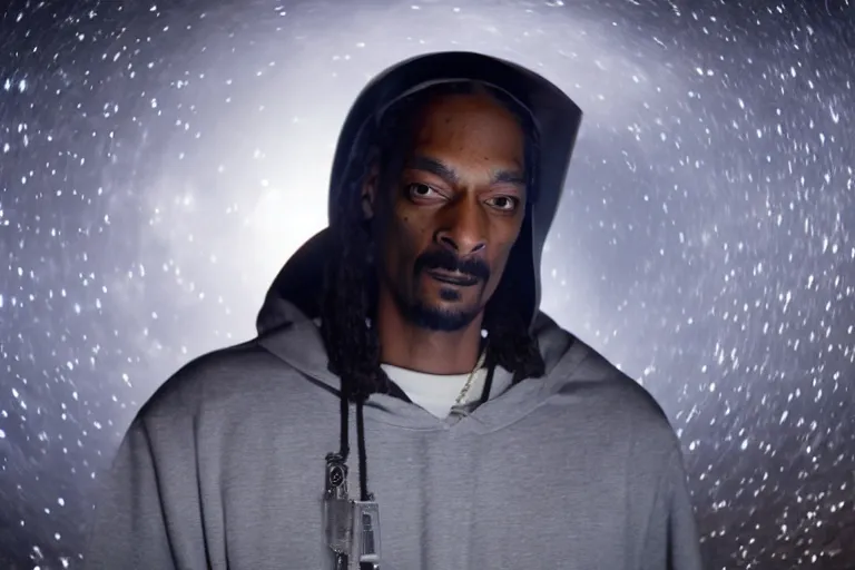 Image similar to ultra cinematic movie still of snoop dog in interstellar, volumetric lighting, award - winning, perfection, ambitious, photograph, ambient occlusion, hyper - realism, 4 k hd, qled,