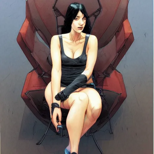 Image similar to a beautiful artwork of a young scientist with black hair sitting on a chair by Jerome Opeña, featured on artstation