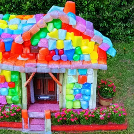 Prompt: an old house made of candies