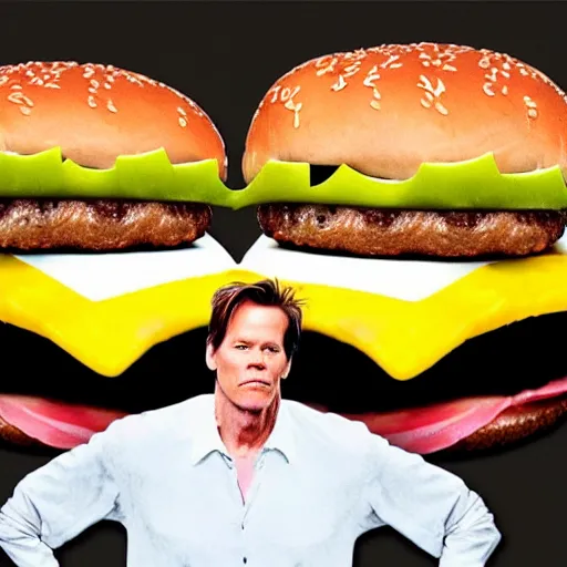 Image similar to kevin bacon's face between two loafs of a cheeseburger