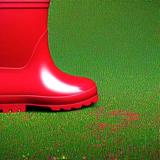 Image similar to digital art of a baby pig in red rainboots, 8 k render, octane render, saturated