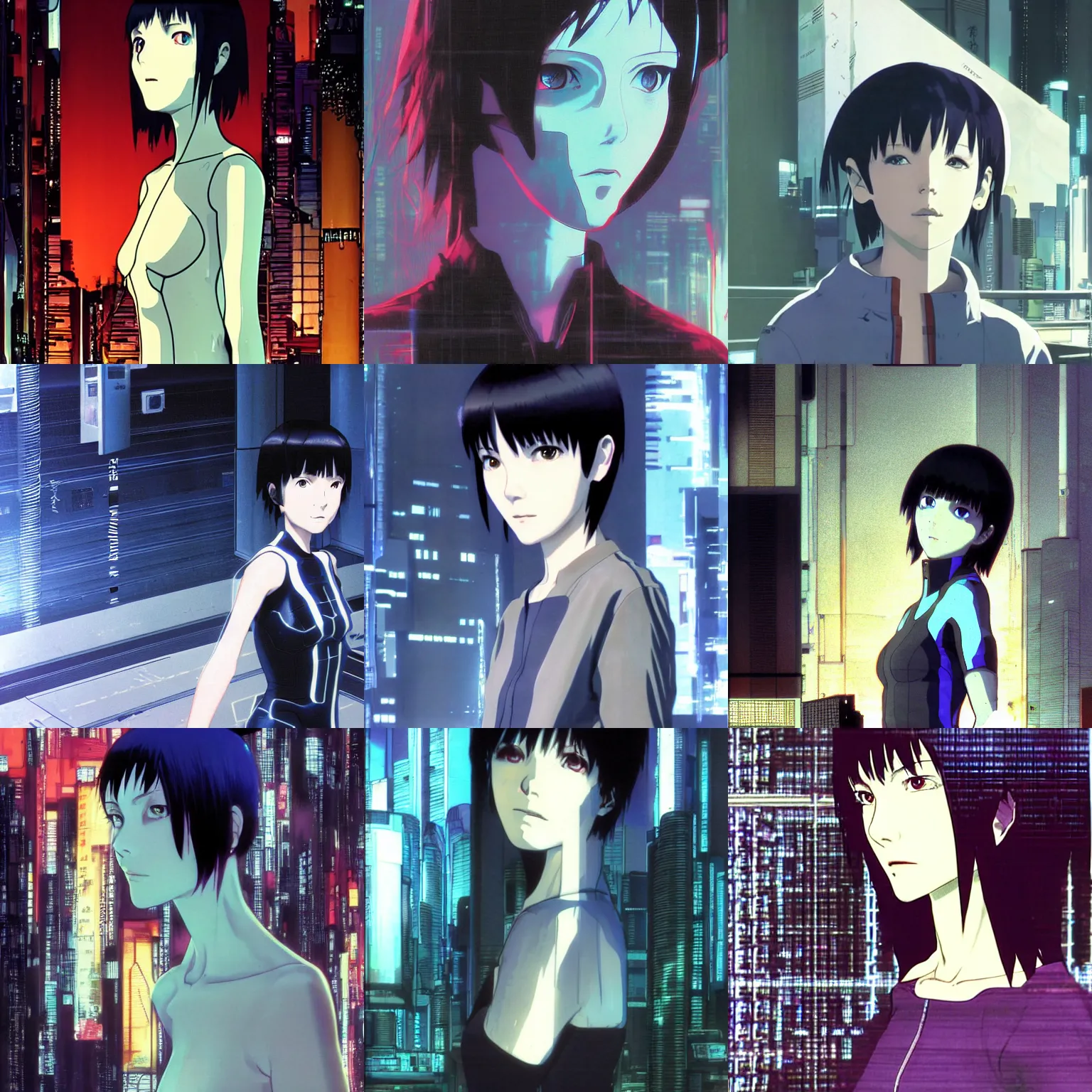 Prompt: glitch ghost in the shell lain portrait by makoto shinkai, chaotic computers concept art by syd mead