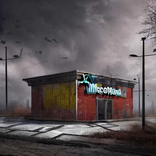 Image similar to michal karcz painting of an abandoned mcdonalds. , horror theme, detailed, elegant, intricate, 4k,