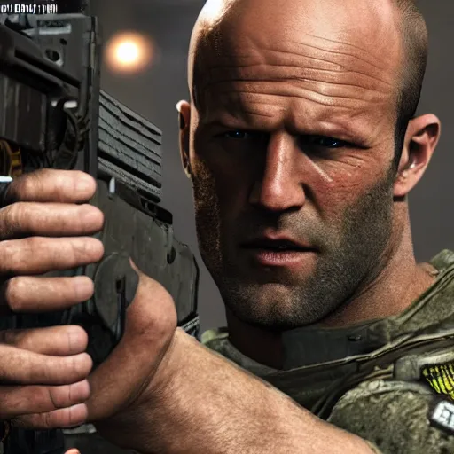 Image similar to Jason Statham in call of duty 4K detail