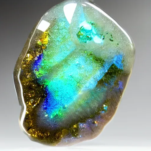 Prompt: druzy opal labradorite moldavite petalite specimen, 8 k, hd photo