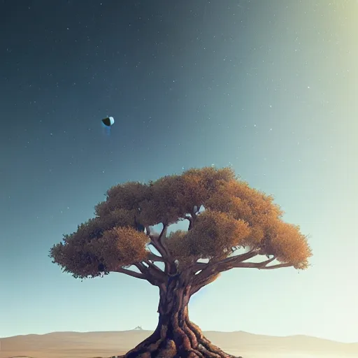 Prompt: world tree in the middle of an empty desert, trending on artstation, cinematic composition, detailed, hd, digital art, majestic