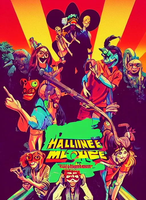 Prompt: Hotline Miami movie poster, Animated Disney movie from 1990, detailed