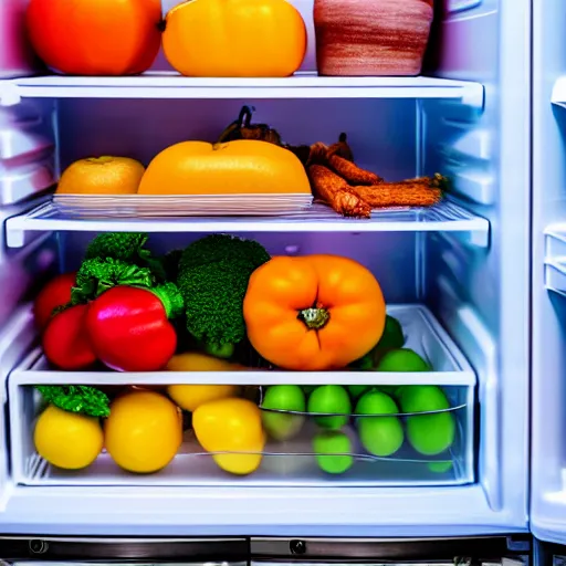 Image similar to fridge full of food, highly detailed, high quality, HD, 4k, 8k, Canon 300mm, professional photographer, 40mp, lifelike, top-rated, award winning, realistic, sharp, no blur, edited, corrected, trending