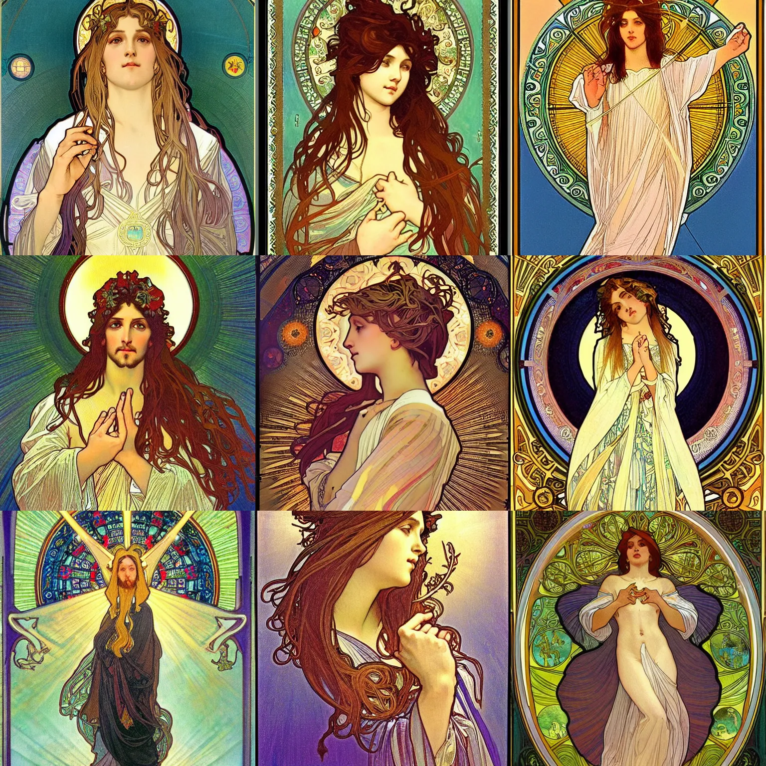 Prompt: lord jesus christ shining brightly with beautiful hair, by alphonse mucha, fractal, ornate, exquisite, by dr. suess