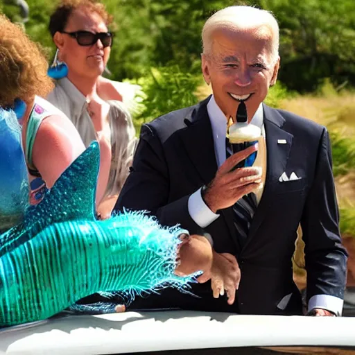 Image similar to mermaid and joe biden sniffing people