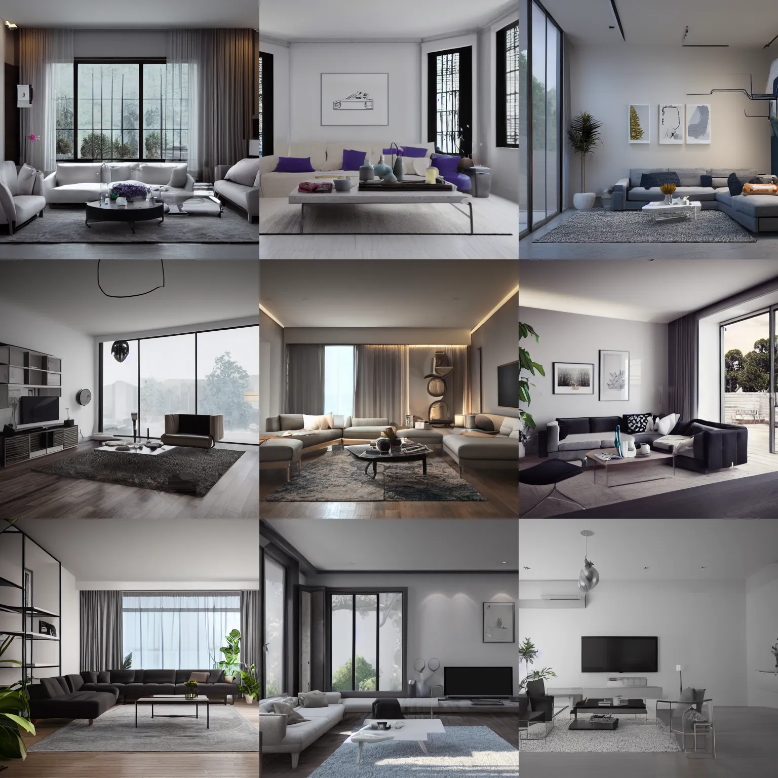 Prompt: a beautiful modern living room, realistic, hd, 8 k, digital rendering, unreal engine, blender, octane, maya