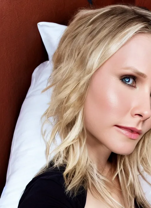 Image similar to kristen bell on my bed looking at me, through my eyes, first person view, my pov, on my bed