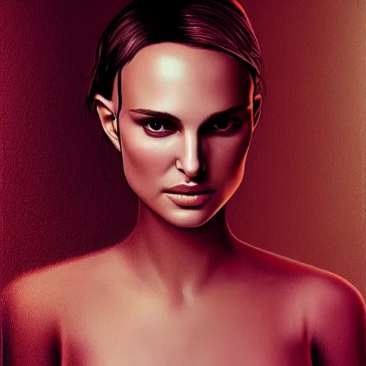 Prompt: beautiful Natalie Portman, perfect face and body ,set on H. R. Giger aesthetic, smooth, sharp focus, illustration, realistic, cinematic, artstation, gold, ornate, award winning, original modern artwork,, rgb ethereal lighting,8k