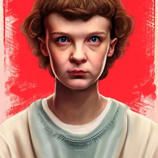 Prompt: raphaelite portrait of Eleven from Stranger things, by Collin Elder, trending on artstation