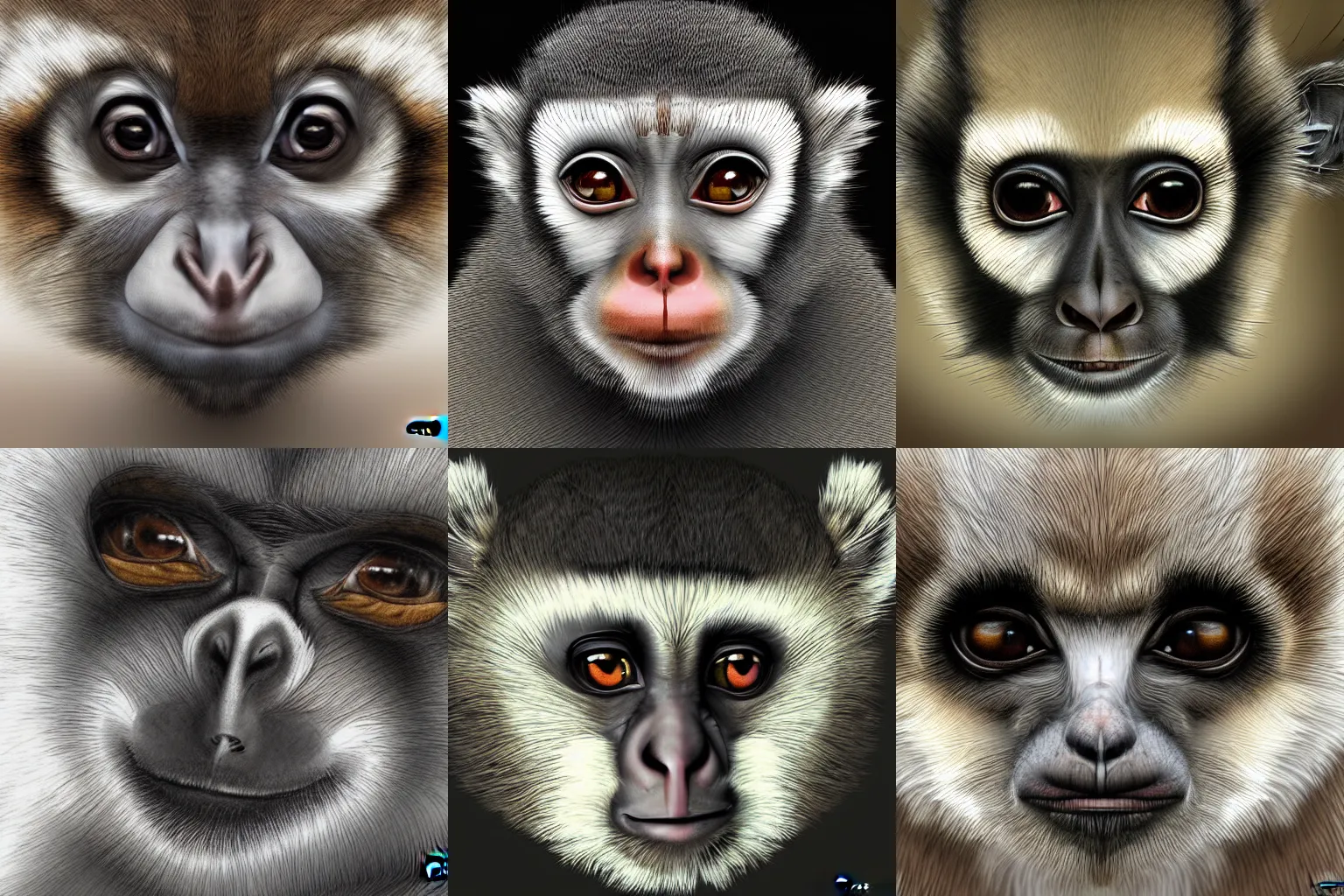 Prompt: highly detailed face of a capuchin lemur, digital art by Kentaro Miura