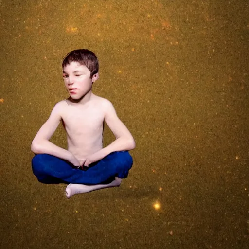 Prompt: a boy sitting on his own with the universe laid bare before him and playing with reality