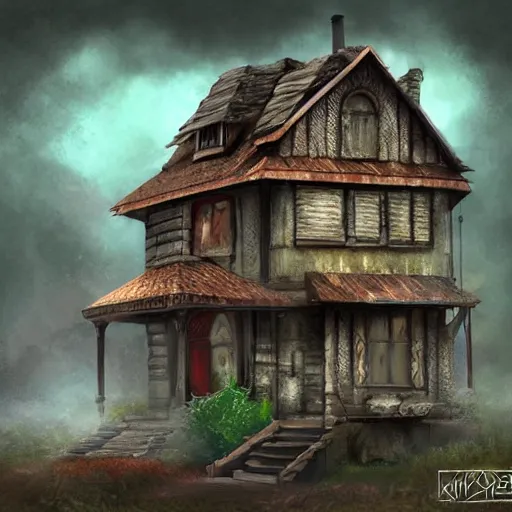 Image similar to house in the style of angrymikko, digital painting, fantasy art