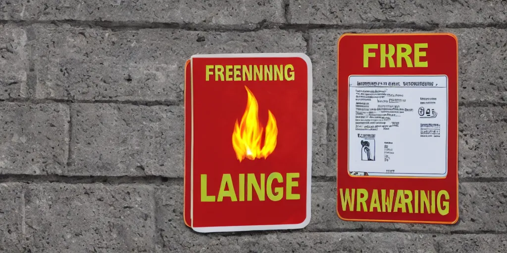 Image similar to fire warning label, 8k, hyper realistic