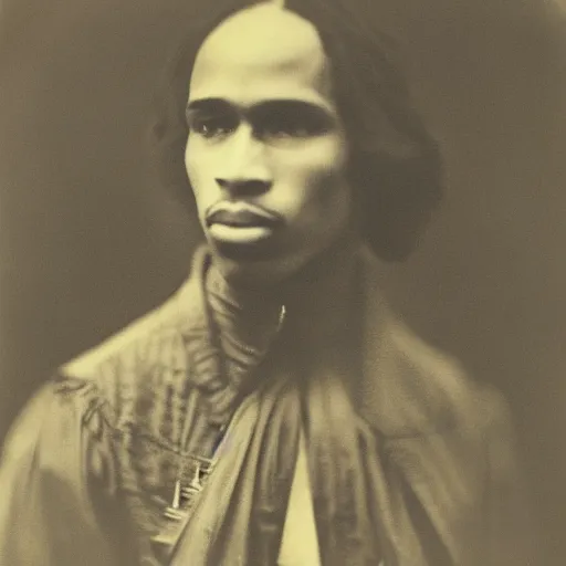 Image similar to a vintage photograph of Quavo by Julia Margaret Cameron, portrait, 40mm lens, shallow depth of field, split lighting