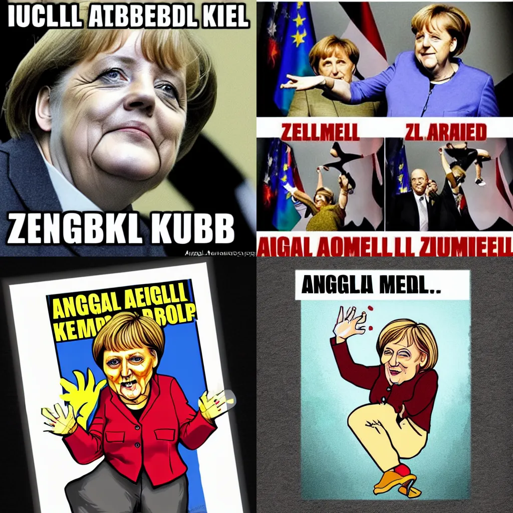 Prompt: Angela Merkel drop kick a zombie