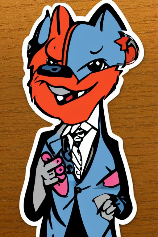 Image similar to the big bad wolf wearing a suit, colorful, sticker,