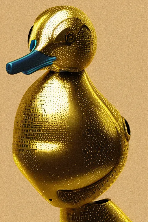 Prompt: robot duck concept portrait, visible screws and wires, 3 d metallic ceramic, detailed, sharp focus, pastel, intricate, realistic, smooth, volumetric lighting, digital painting