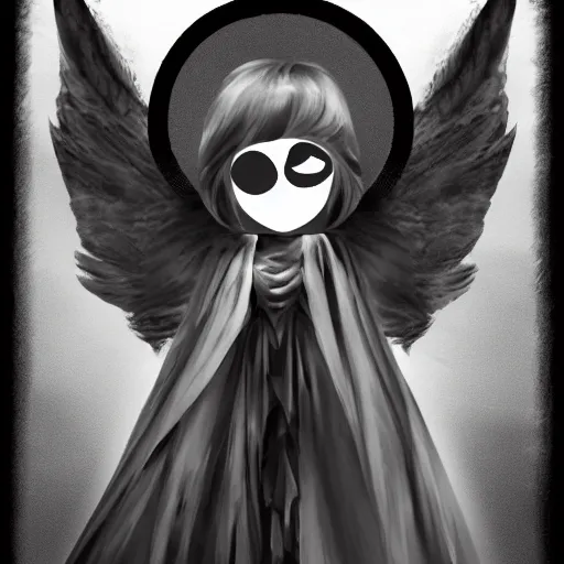 Prompt: angel with black wings, one - eyed face, gigantic, concept art